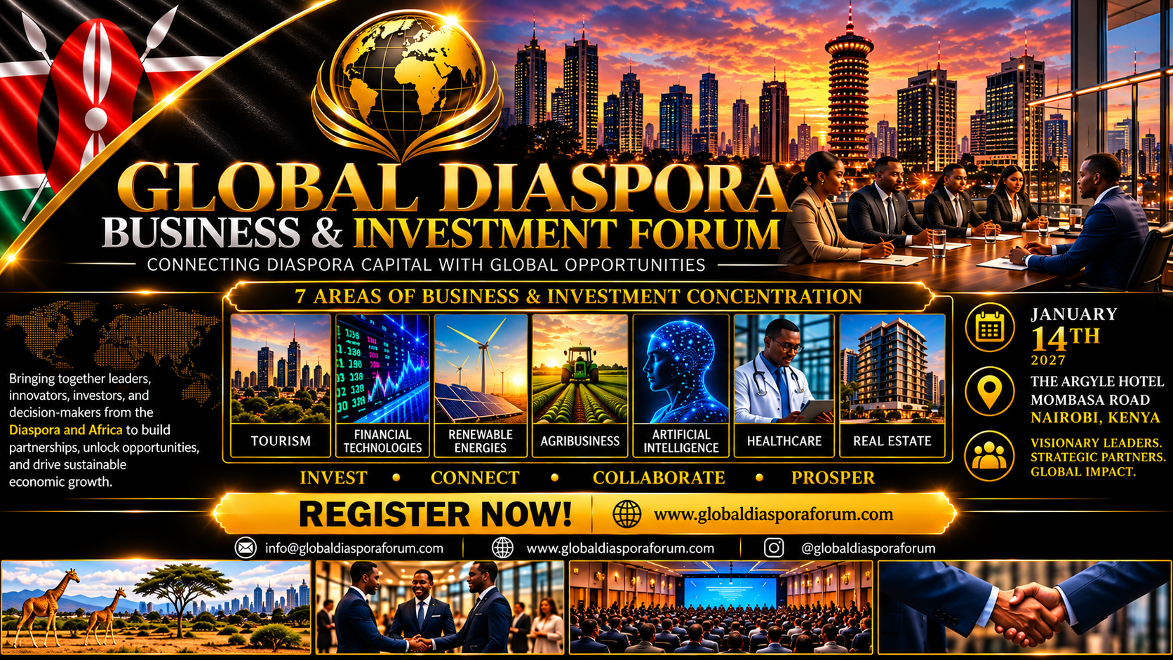 Global Diaspora Business & Investment Forum — Nairobi, Kenya, January 14, 2027 official event flyer